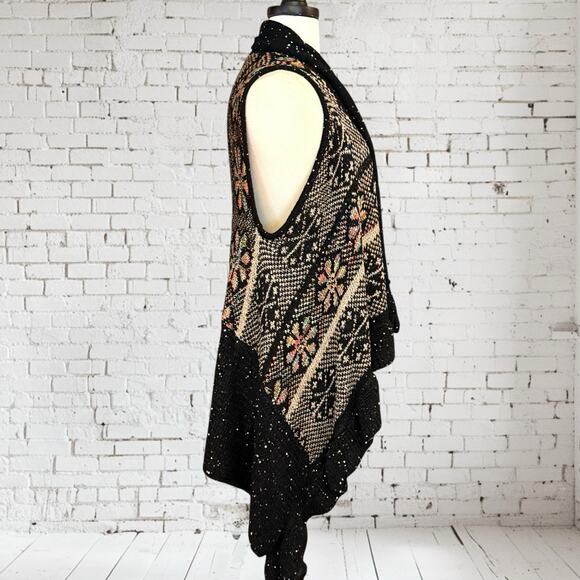 Mirror Image Black Fair Isle Long Sweater Vest Duster Sz XL Womens Dramatic Fun - Picture 7 of 10